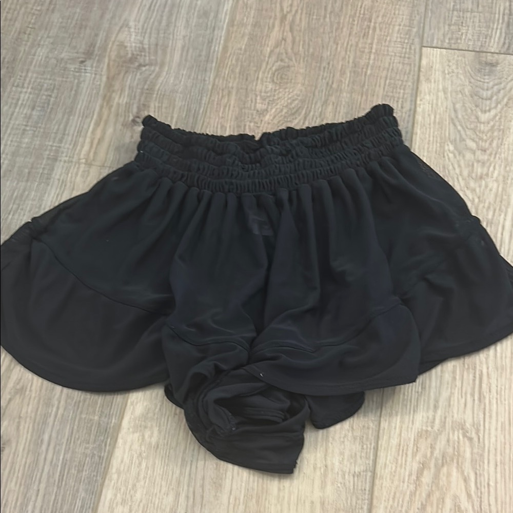 Black Skorts with Elastic Waistband and Flared Fit